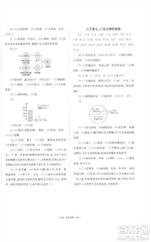 湖南师范大学出版社2023全效学习中考学练测九年级生物通用版参考答案