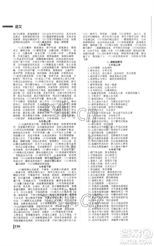 湖南师范大学出版社2023全效学习中考学练测九年级语文人教版郴州专版参考答案