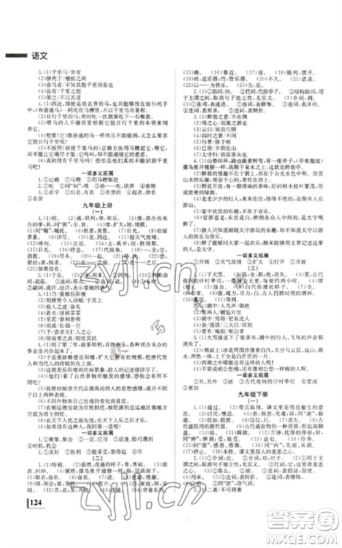 湖南师范大学出版社2023全效学习中考学练测九年级语文人教版郴州专版参考答案