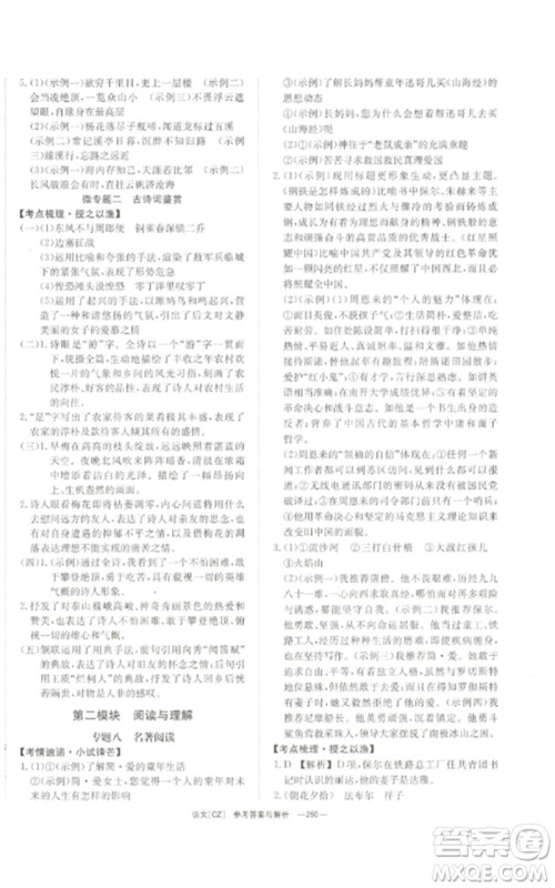 湖南师范大学出版社2023全效学习中考学练测九年级语文人教版郴州专版参考答案