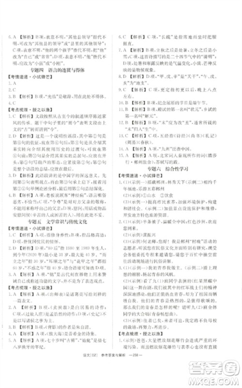 湖南师范大学出版社2023全效学习中考学练测九年级语文人教版郴州专版参考答案