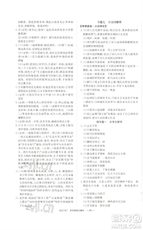 湖南师范大学出版社2023全效学习中考学练测九年级语文人教版郴州专版参考答案