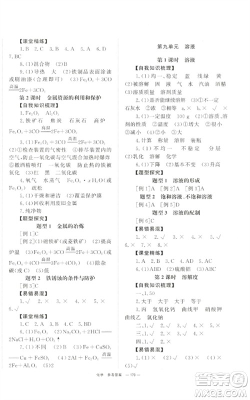 湖南师范大学出版社2023全效学习中考学练测九年级化学通用版参考答案