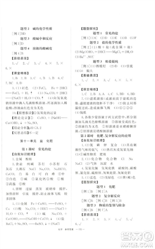湖南师范大学出版社2023全效学习中考学练测九年级化学通用版参考答案