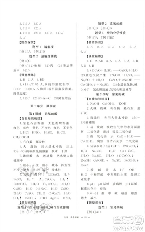 湖南师范大学出版社2023全效学习中考学练测九年级化学通用版参考答案