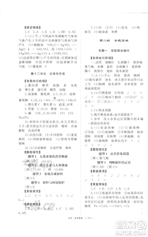 湖南师范大学出版社2023全效学习中考学练测九年级化学通用版参考答案