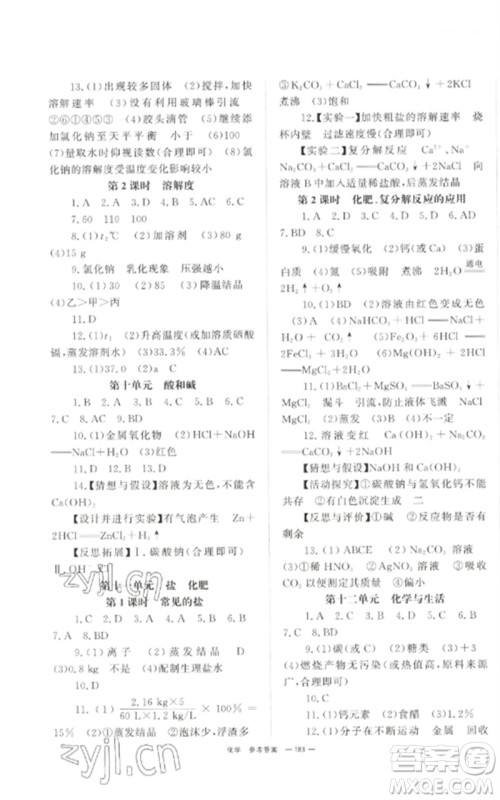 湖南师范大学出版社2023全效学习中考学练测九年级化学通用版参考答案