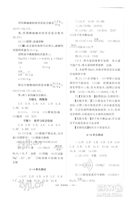 湖南师范大学出版社2023全效学习中考学练测九年级化学通用版参考答案