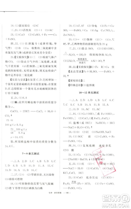 湖南师范大学出版社2023全效学习中考学练测九年级化学通用版参考答案
