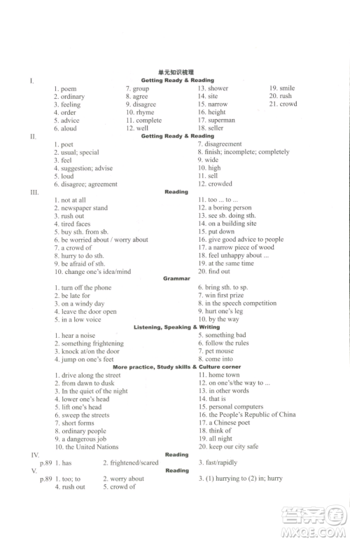 沈阳出版社2023终极学案七年级下册英语沪教版参考答案