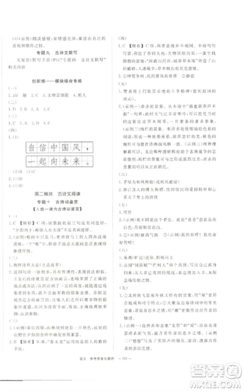 湖南师范大学出版社2023全效学习中考学练测九年级语文通用版参考答案