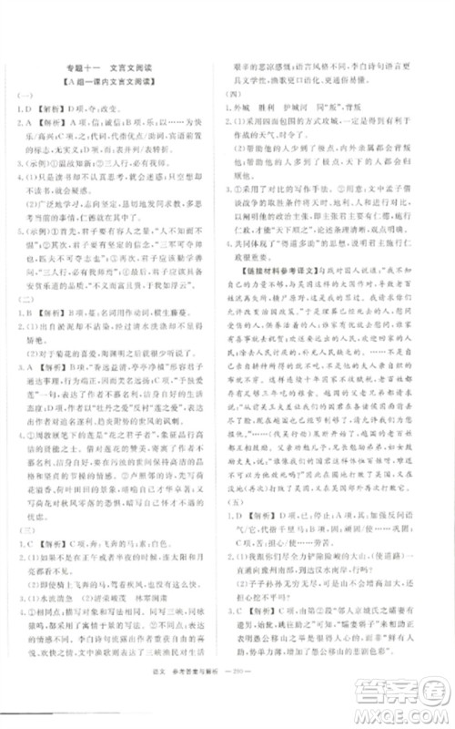 湖南师范大学出版社2023全效学习中考学练测九年级语文通用版参考答案