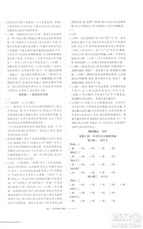 湖南师范大学出版社2023全效学习中考学练测九年级语文通用版参考答案