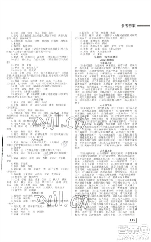 湖南师范大学出版社2023全效学习中考学练测九年级语文通用版参考答案