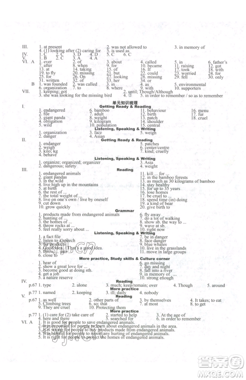 沈阳出版社2023终极学案八年级下册英语沪教版参考答案