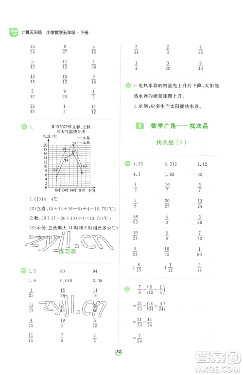 文化发展出版社2023金牛耳计算天天练五年级下册数学人教版参考答案