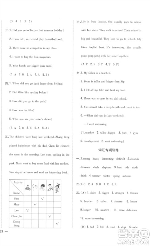 吉林人民出版社2023全科王同步课时练习六年级英语下册人教PEP版参考答案 吉林人民出版社2023全科王同步课时练习六年级英语下册人教PEP版参考答案