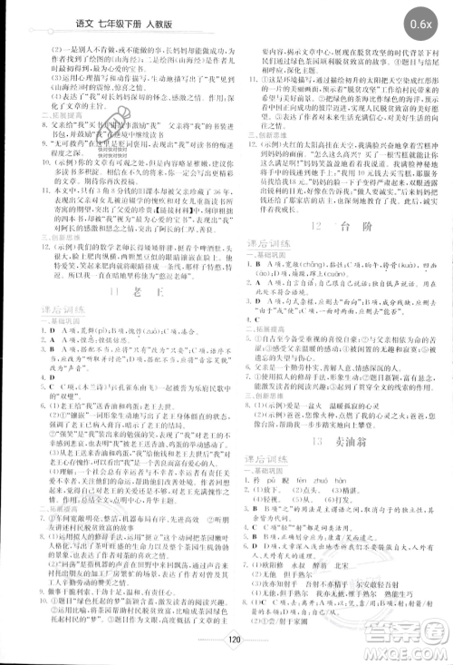 湖南教育出版社2023学法大视野七年级下册语文人教版参考答案