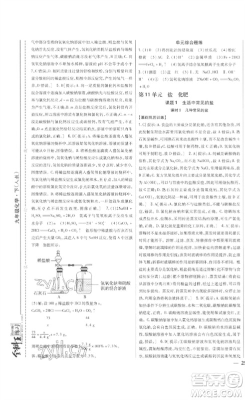 吉林人民出版社2023全科王同步课时练习九年级化学下册人教版参考答案