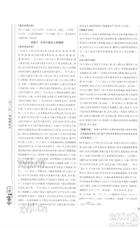 吉林人民出版社2023全科王同步课时练习九年级化学下册人教版参考答案