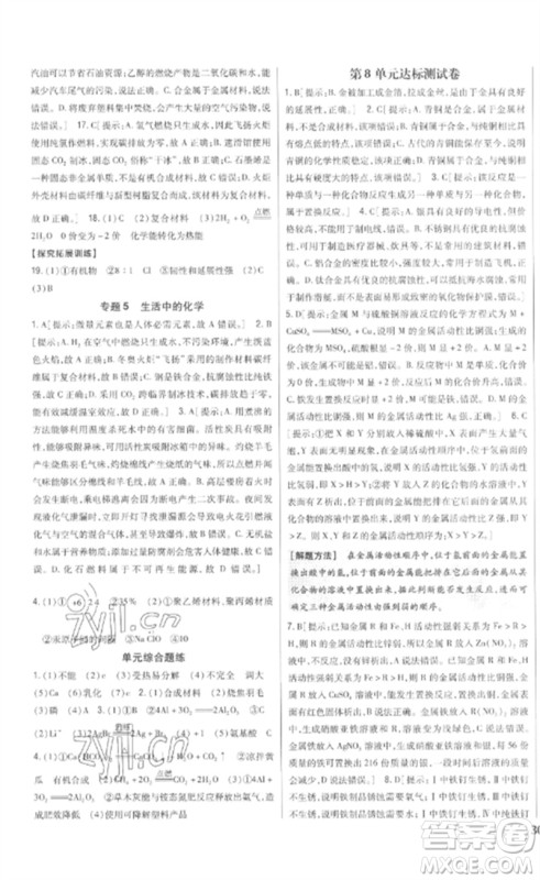 吉林人民出版社2023全科王同步课时练习九年级化学下册人教版参考答案