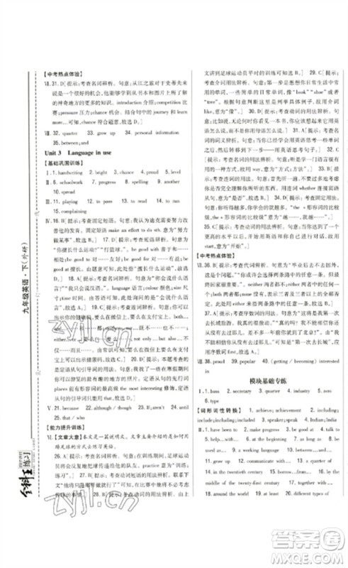 吉林人民出版社2023全科王同步课时练习九年级英语下册外研版参考答案