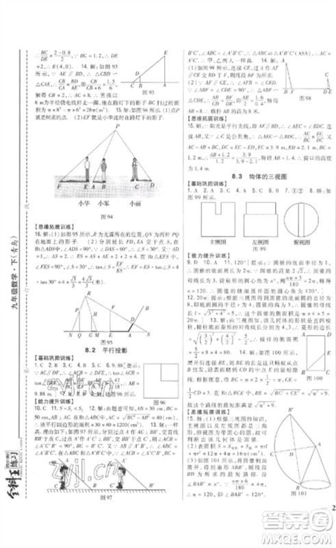 吉林人民出版社2023全科王同步课时练习九年级数学下册青岛版参考答案 吉林人民出版社2023全科王同步课时练习九年级数学下册青岛版参考答案