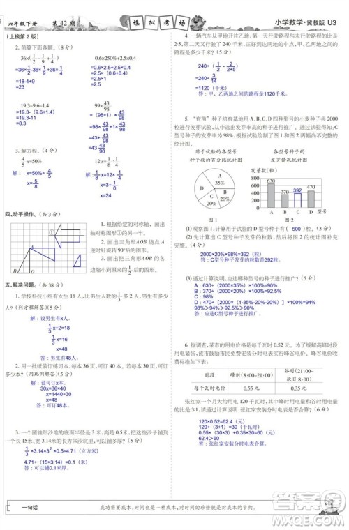 2023年春少年智力开发报六年级数学下册冀教版第39-42期答案