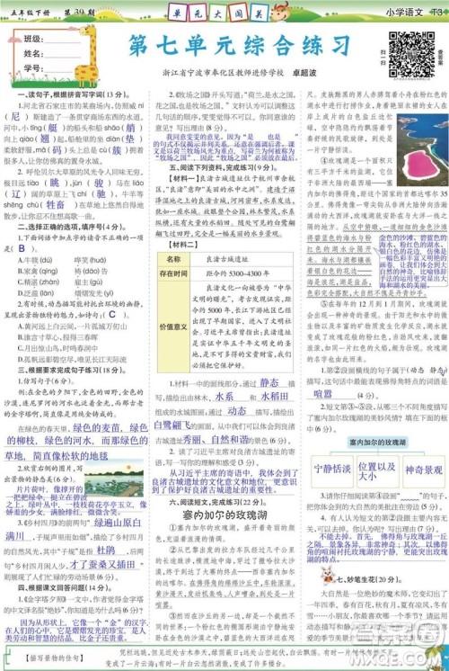 2023年春少年智力开发报五年级语文下册统编版第39-42期答案