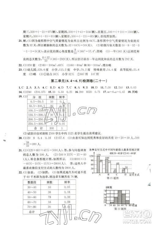 浙江工商大学出版社2023习题e百检测卷七年级下册数学浙教版参考答案 浙江工商大学出版社2023习题e百检测卷七年级下册数学浙教版参考答案