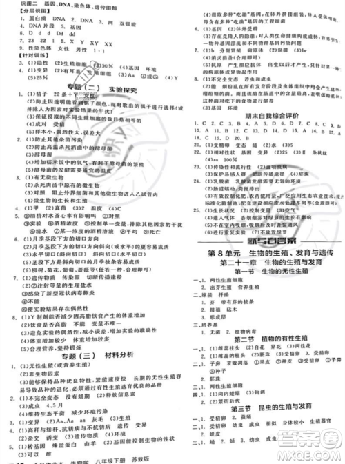 天津人民出版社2023全品作业本八年级下册生物苏教版参考答案