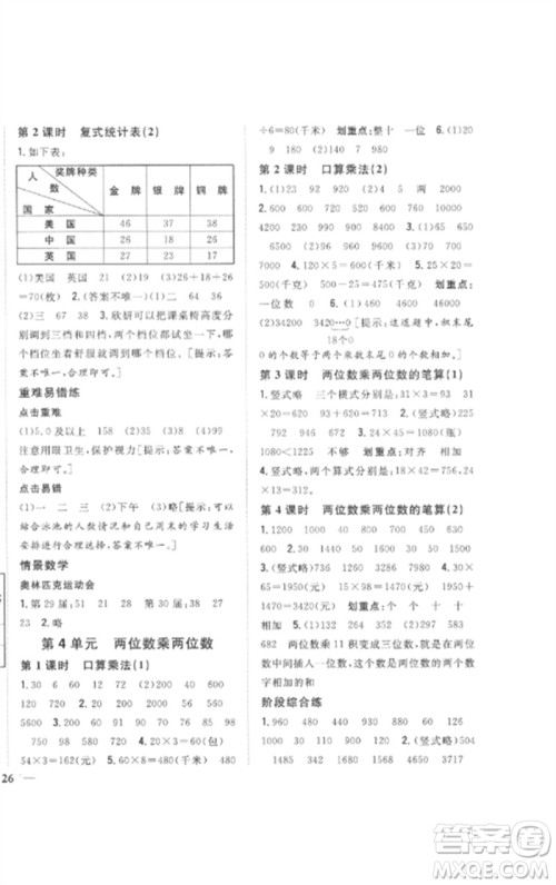 吉林人民出版社2023全科王同步课时练习三年级数学下册人教版参考答案 吉林人民出版社2023全科王同步课时练习三年级数学下册人教版参考答案