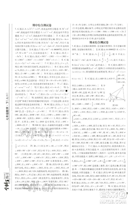 吉林人民出版社2023全科王同步课时练习七年级数学下册北师大版参考答案