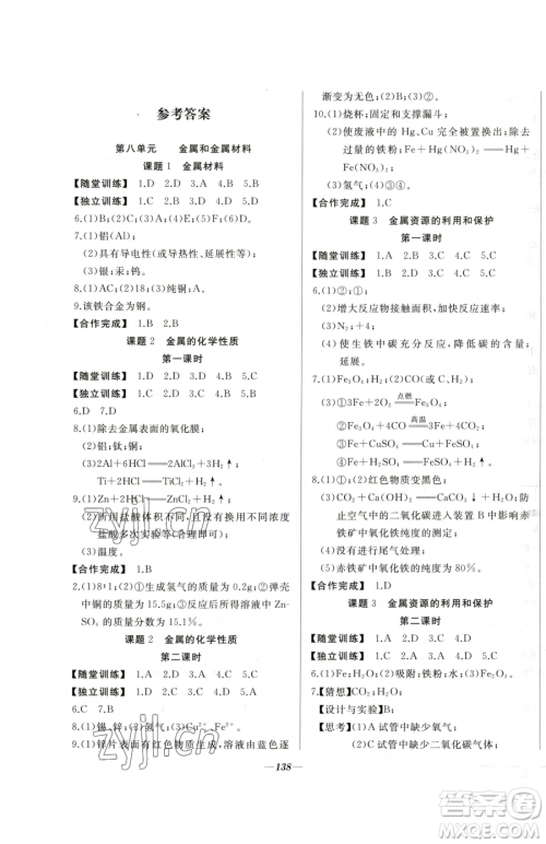 延边大学出版社2023名校1号梦启课堂九年级下册化学人教版参考答案