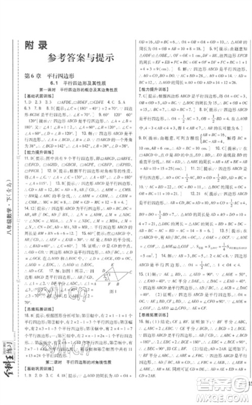 吉林人民出版社2023全科王同步课时练习八年级数学下册青岛版参考答案