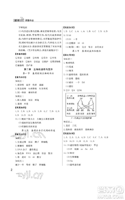 武汉出版社2023智慧学习天天向上课堂作业八年级生物下册人教版参考答案