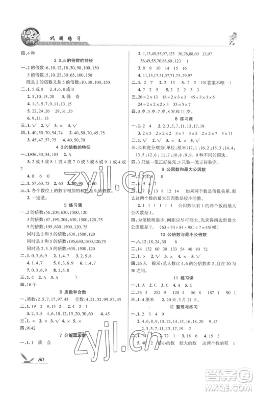 湖南教育出版社2023巩固练习五年级下册数学苏教版参考答案