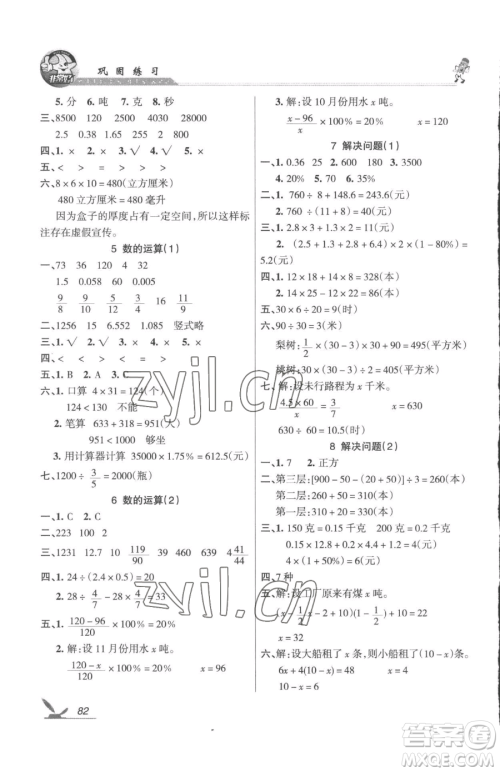 湖南教育出版社2023巩固练习六年级下册数学苏教版参考答案