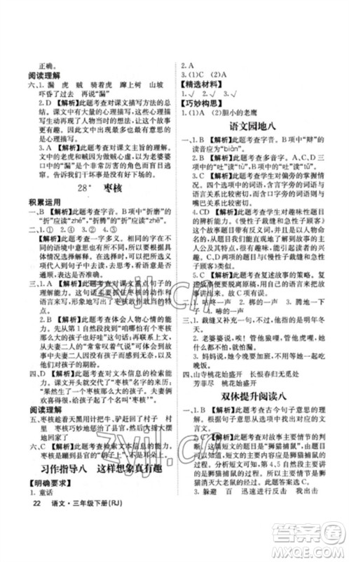 沈阳出版社2023课堂点睛三年级语文下册人教版福建专版参考答案 沈阳出版社2023课堂点睛三年级语文下册人教版福建专版参考答案