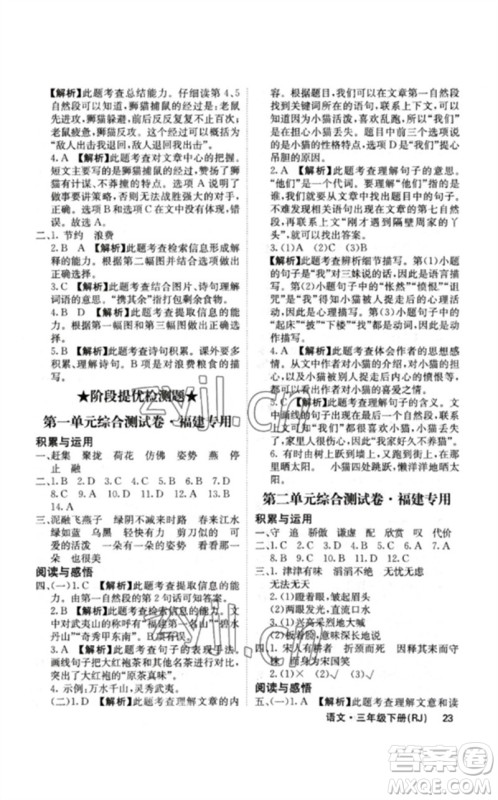 沈阳出版社2023课堂点睛三年级语文下册人教版福建专版参考答案 沈阳出版社2023课堂点睛三年级语文下册人教版福建专版参考答案