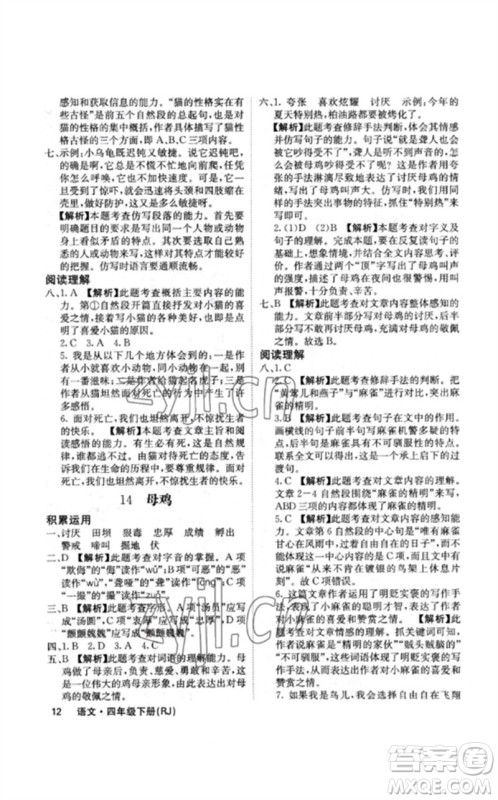 沈阳出版社2023课堂点睛四年级语文下册人教版福建专版参考答案 沈阳出版社2023课堂点睛四年级语文下册人教版福建专版参考答案