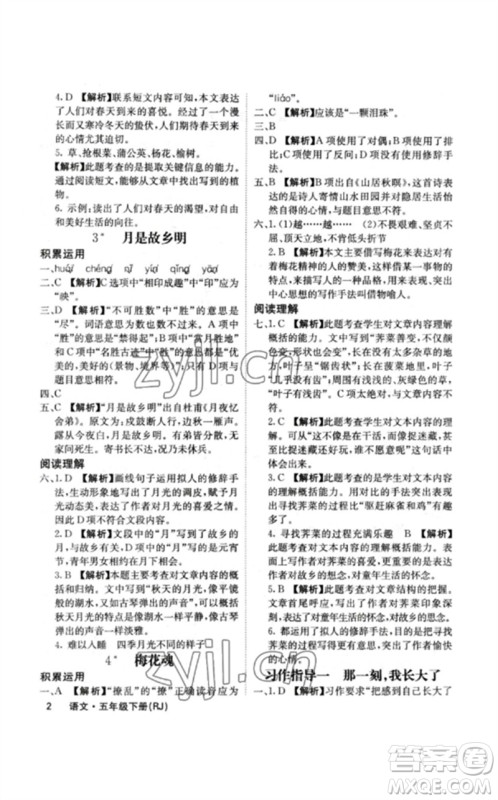 沈阳出版社2023课堂点睛五年级语文下册人教版福建专版参考答案 沈阳出版社2023课堂点睛五年级语文下册人教版福建专版参考答案