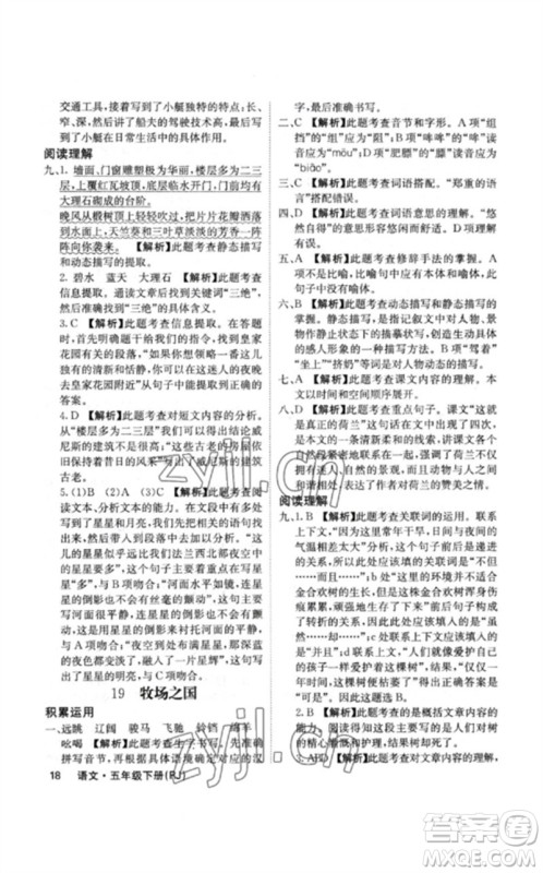 沈阳出版社2023课堂点睛五年级语文下册人教版福建专版参考答案 沈阳出版社2023课堂点睛五年级语文下册人教版福建专版参考答案