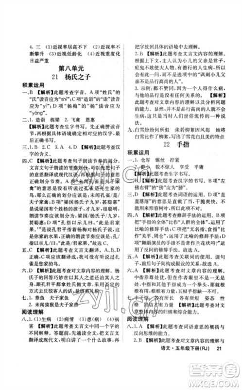 沈阳出版社2023课堂点睛五年级语文下册人教版福建专版参考答案 沈阳出版社2023课堂点睛五年级语文下册人教版福建专版参考答案