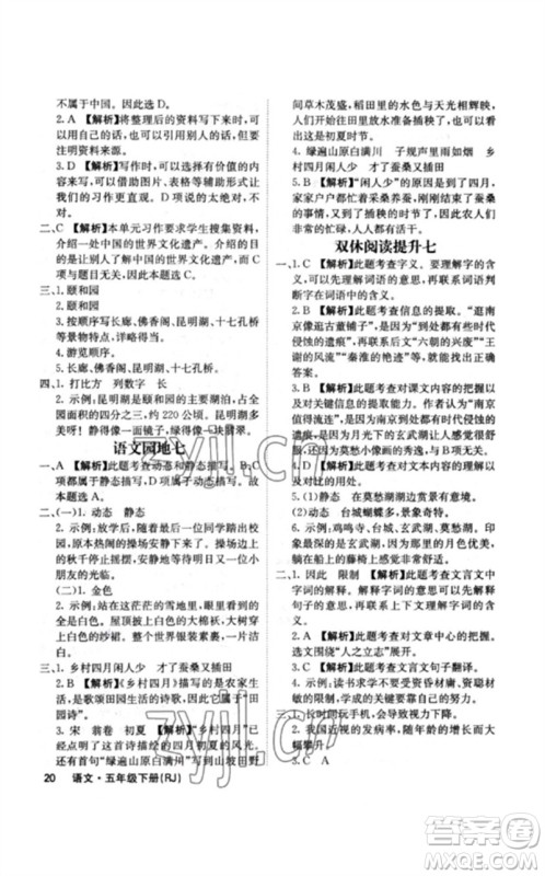 沈阳出版社2023课堂点睛五年级语文下册人教版福建专版参考答案 沈阳出版社2023课堂点睛五年级语文下册人教版福建专版参考答案