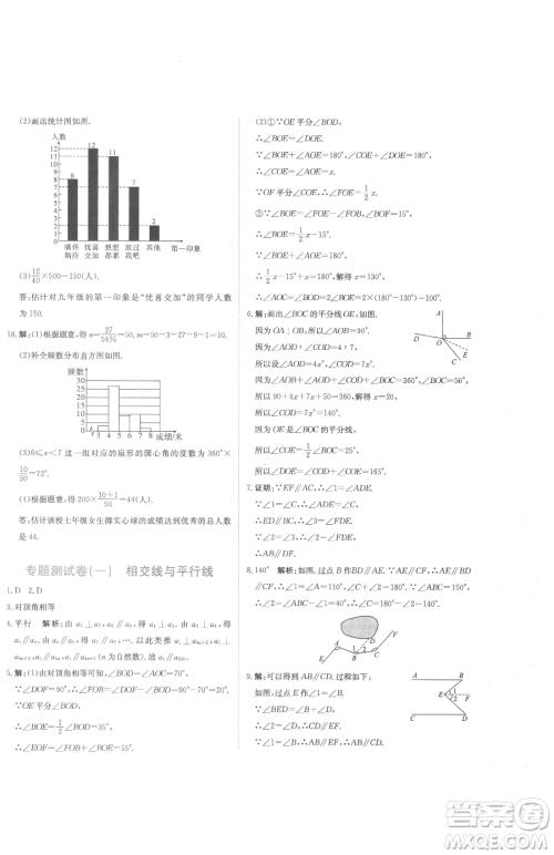 北京教育出版社2023提分教练优学导练测七年级下册数学人教版参考答案