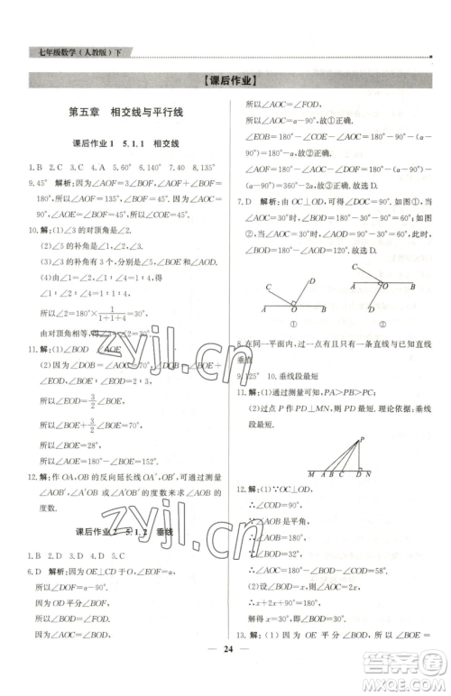 北京教育出版社2023提分教练优学导练测七年级下册数学人教版东莞专版参考答案