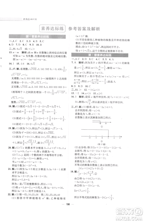 安徽教育出版社2023新编基础训练七年级下册数学通用版S参考答案