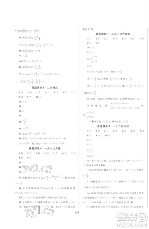 延边大学出版社2023中考先锋中考总复习九年级数学通用版参考答案 延边大学出版社2023中考先锋中考总复习九年级数学通用版参考答案