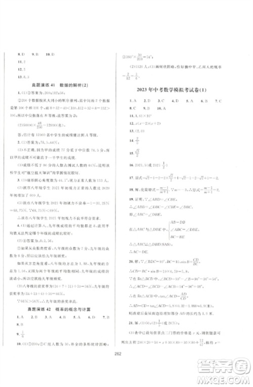 延边大学出版社2023中考先锋中考总复习九年级数学通用版参考答案 延边大学出版社2023中考先锋中考总复习九年级数学通用版参考答案